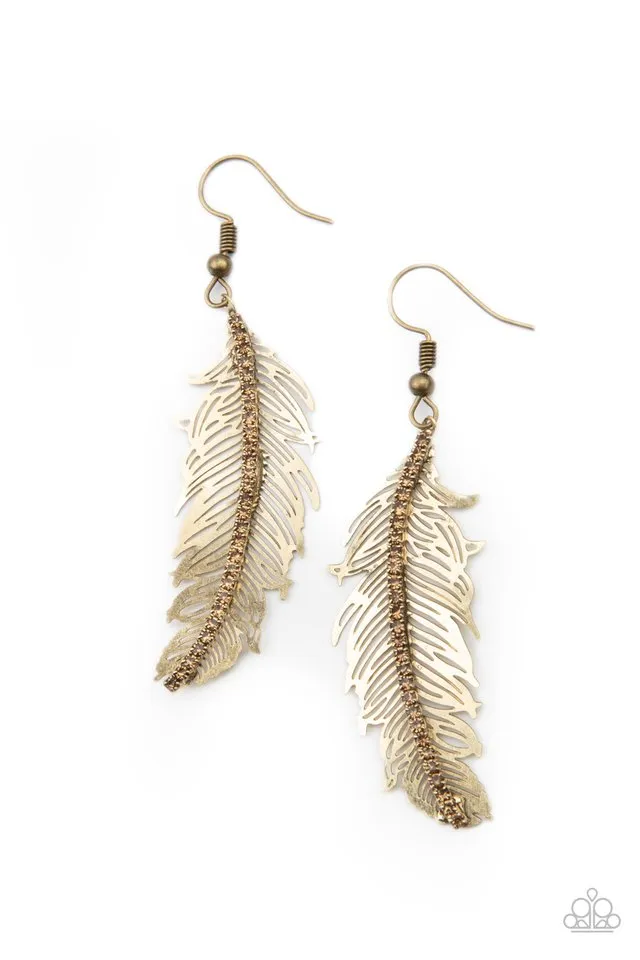 Paparazzi Earring ~ Fearless Flock - Brass