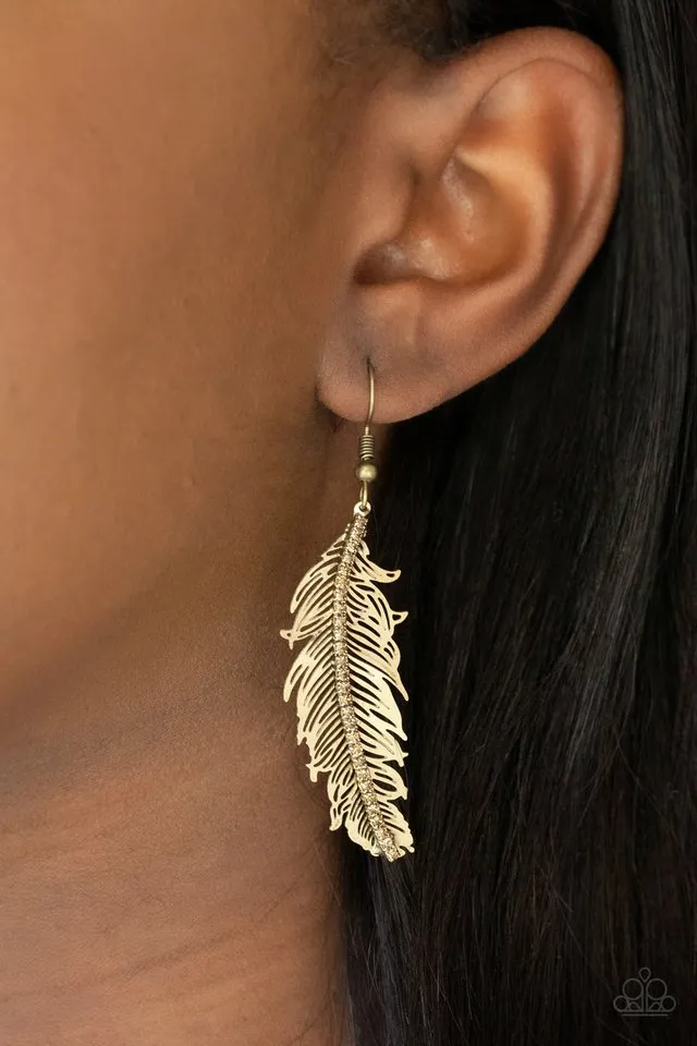 Paparazzi Earring ~ Fearless Flock - Brass