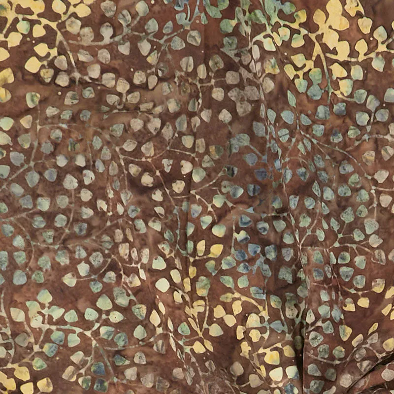 Rayon Batik Prints - Brown Bark Gardenista Vine Rayon Batik Fabric