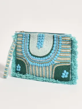 Santorini Fringe Clutch - Turquoise