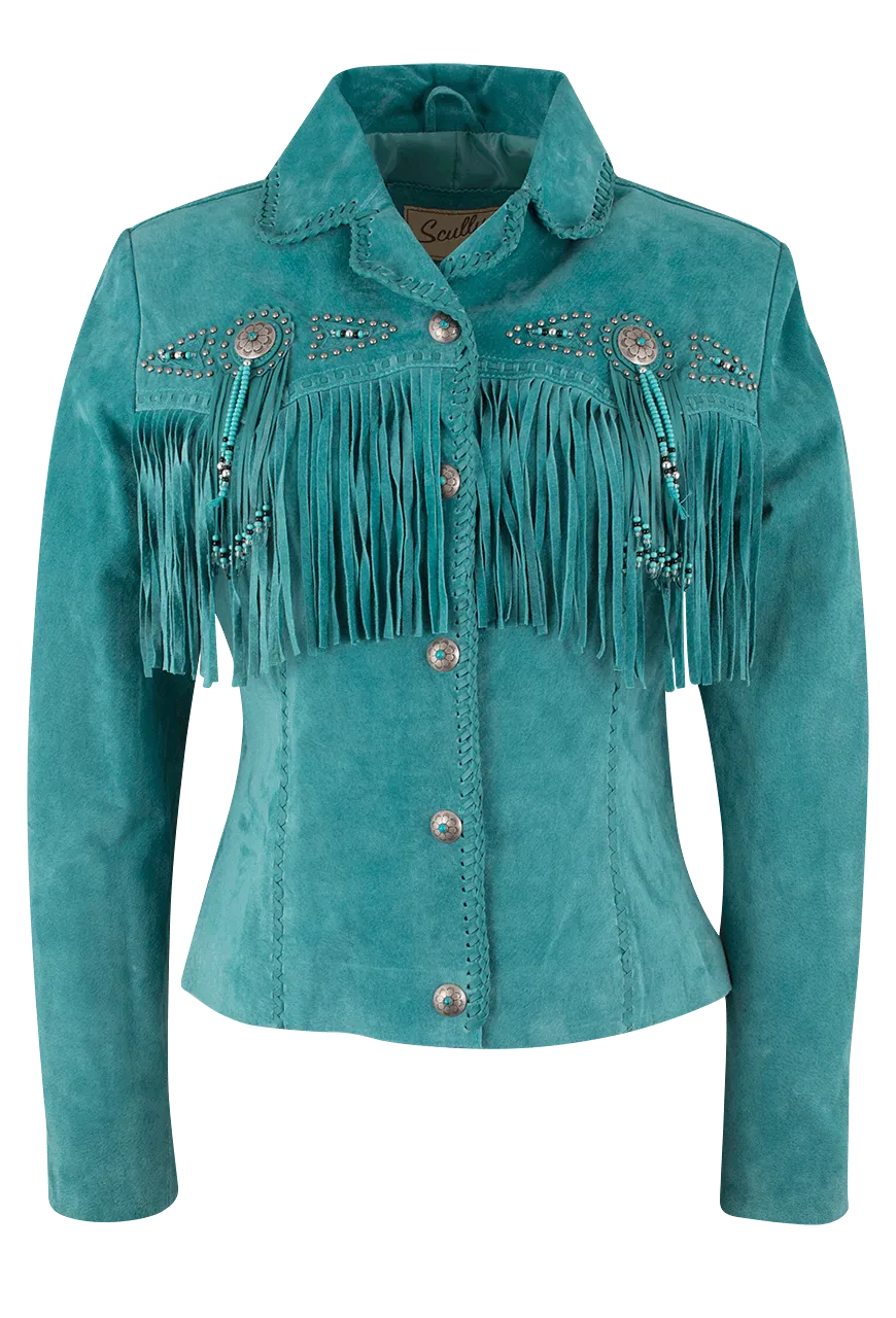 Scully Fawn Fringe Jacket - Turquoise