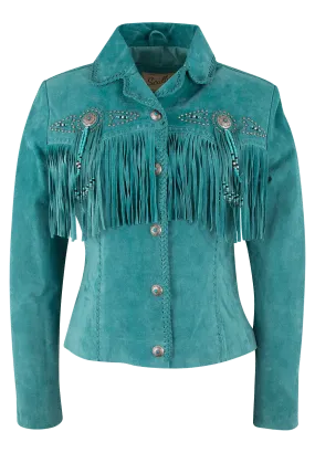 Scully Fawn Fringe Jacket - Turquoise