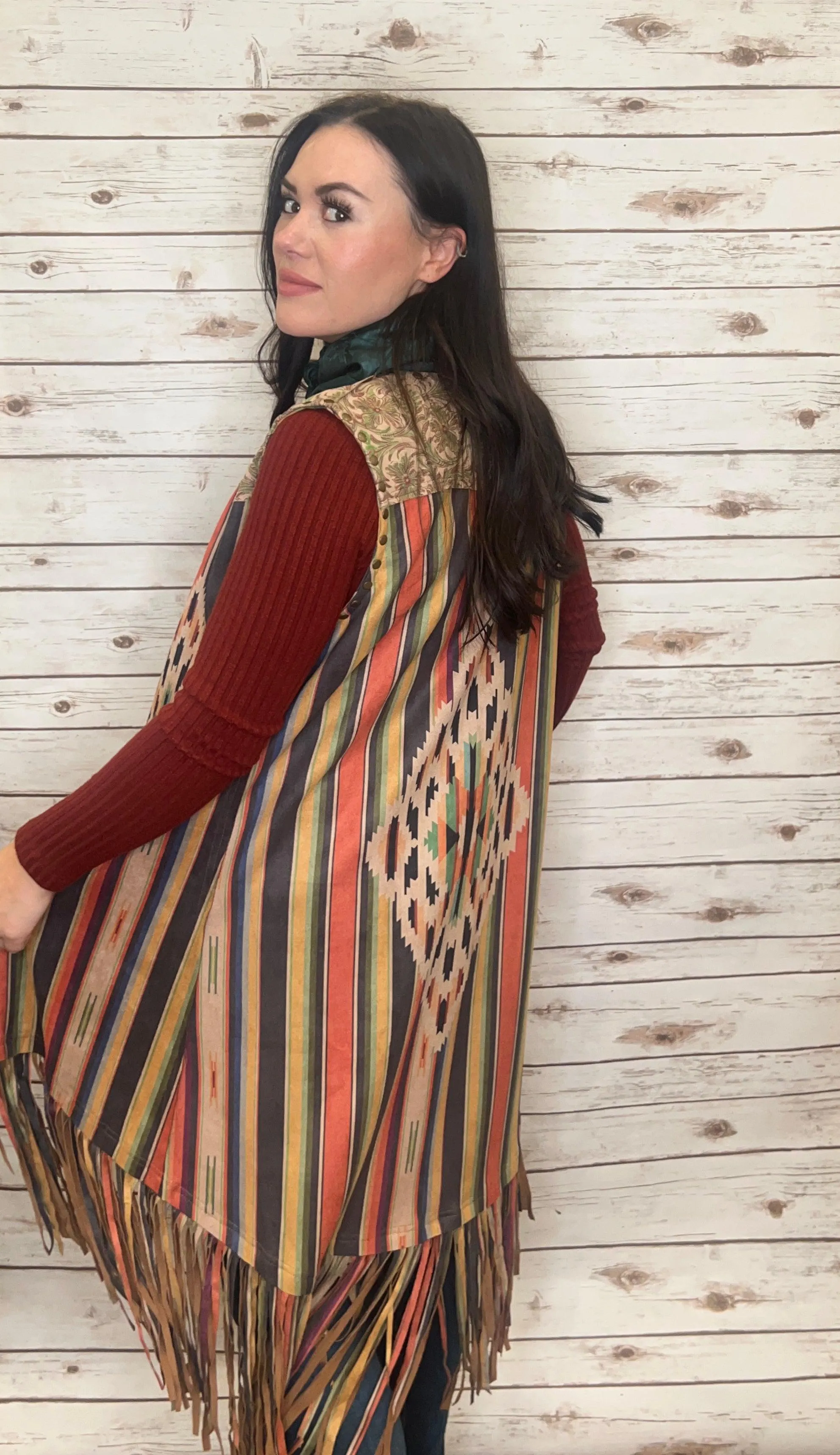 Scully Microfiber Long Serape Print Vest