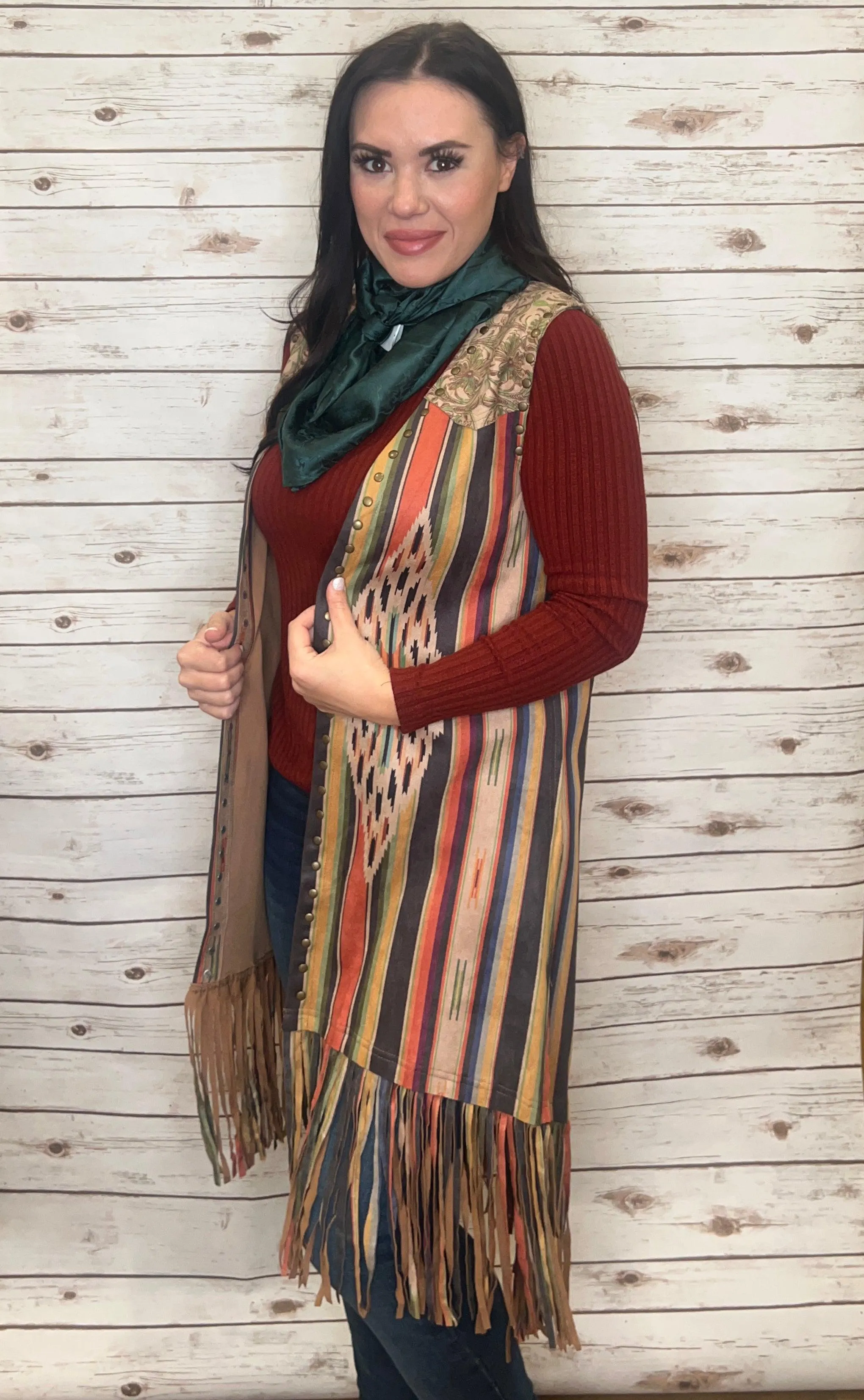 Scully Microfiber Long Serape Print Vest