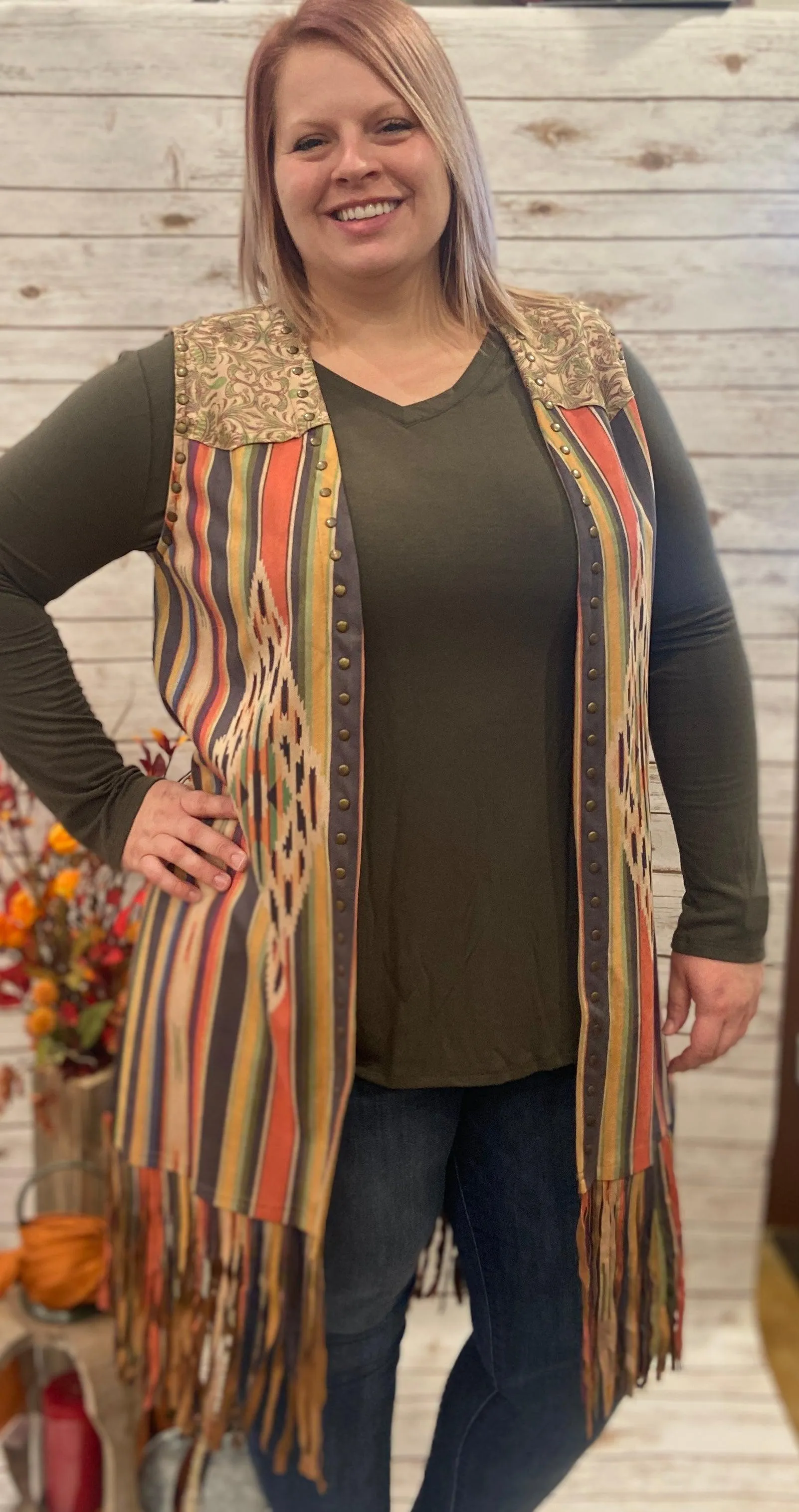 Scully Microfiber Long Serape Print Vest