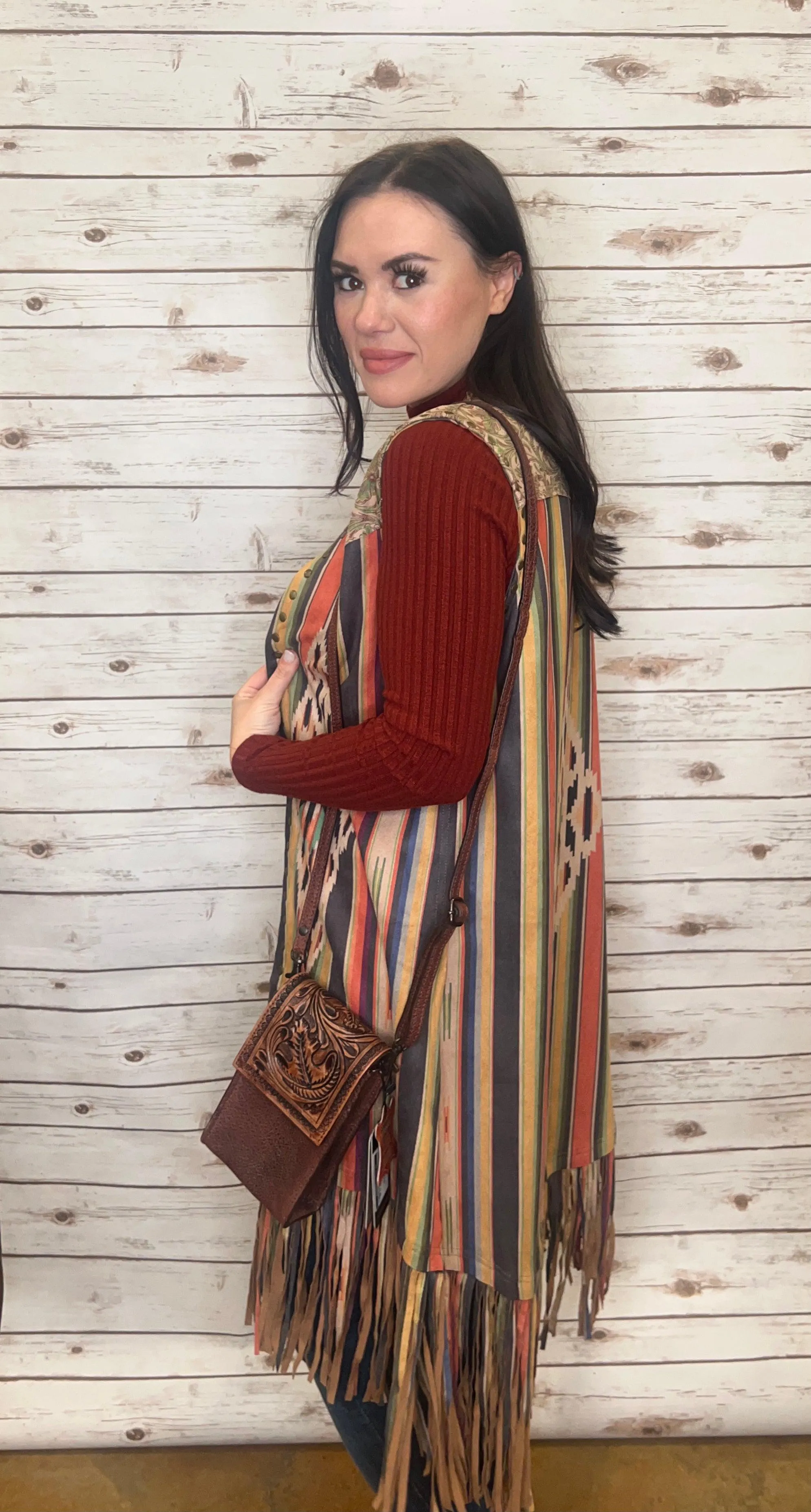 Scully Microfiber Long Serape Print Vest