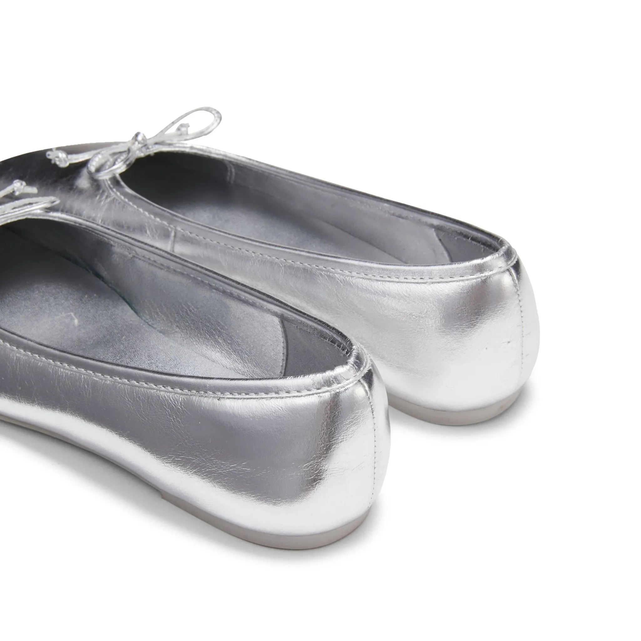 Silver Square Toe Bow Ballet Shoes