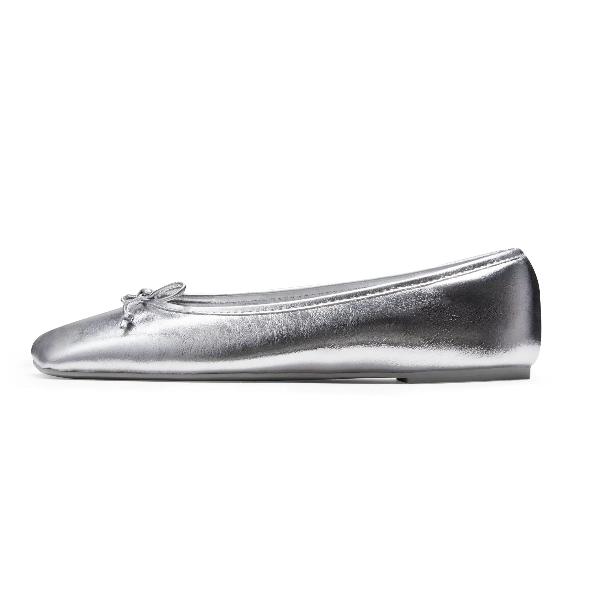 Silver Square Toe Bow Ballet Shoes