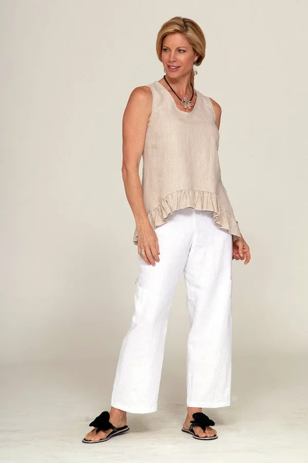 sleeveless linen ruffle top