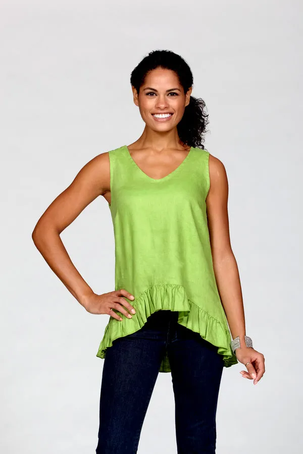 sleeveless linen ruffle top