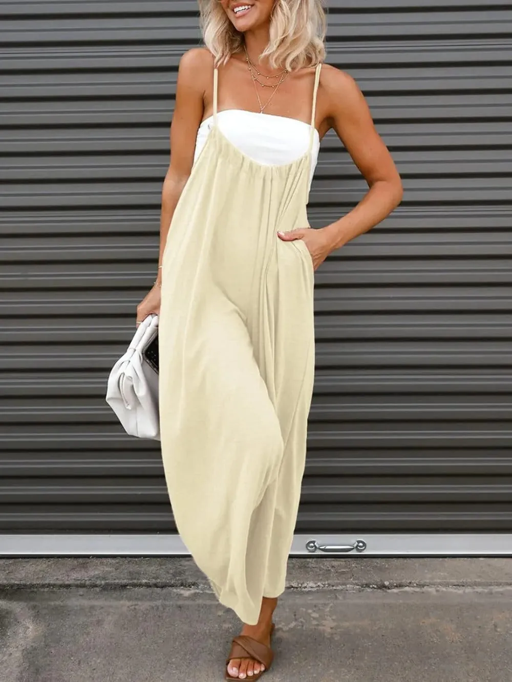 Sleeveless Wide Leg Pocketed Jumpsuit