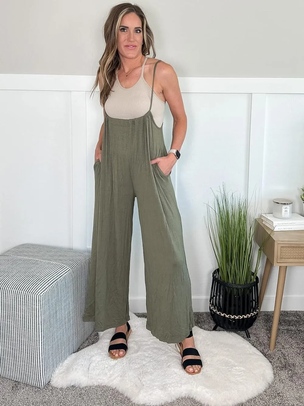 Sleeveless Wide Leg Pocketed Jumpsuit