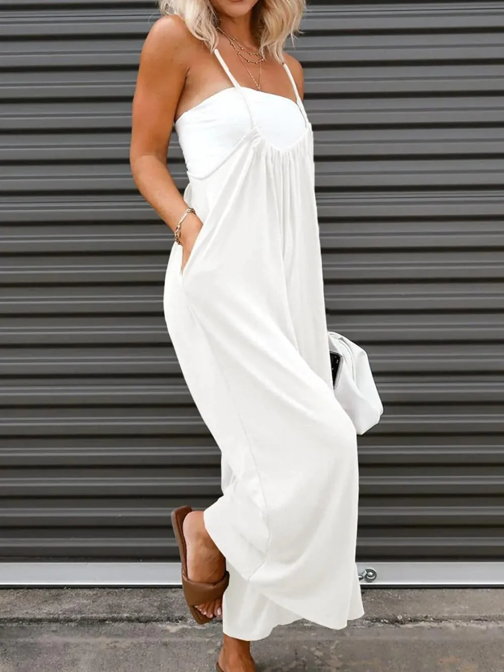 Sleeveless Wide Leg Pocketed Jumpsuit