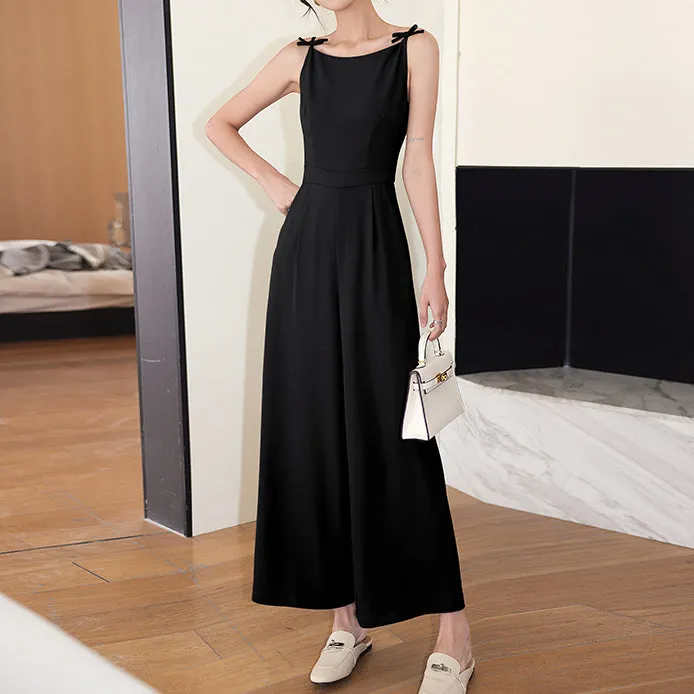 Slim High Waist Bow Wide Leg Jumpsuit