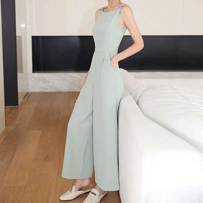 Slim High Waist Bow Wide Leg Jumpsuit