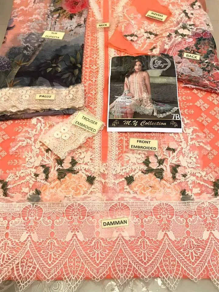 Sobia Nazir Cambric Cotton Dresses - Embroidered Chiffon Dupatta - Replica - Unstitched