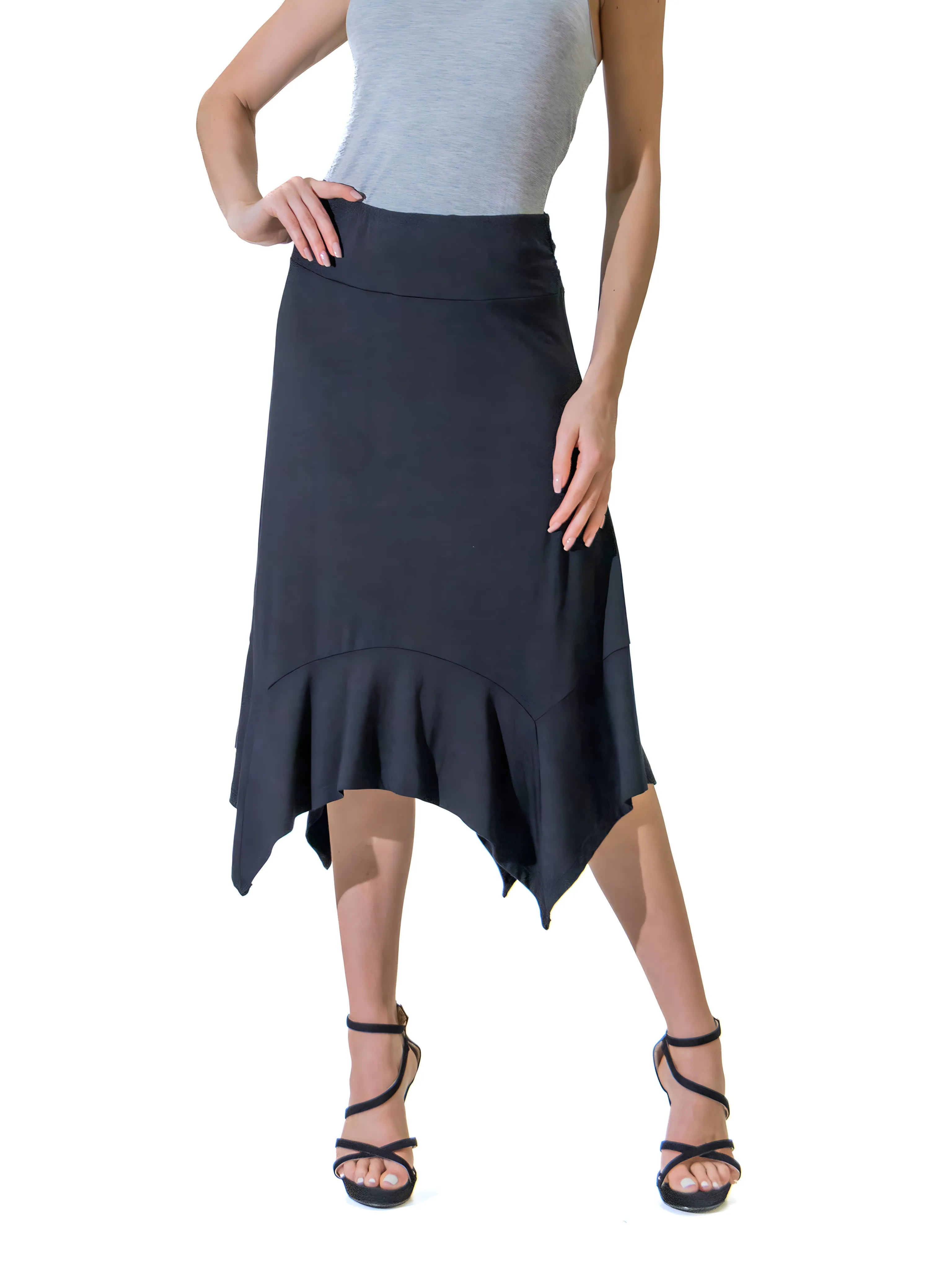 Solid Color Knee Length Elastic Waist Handkerchief Skirt