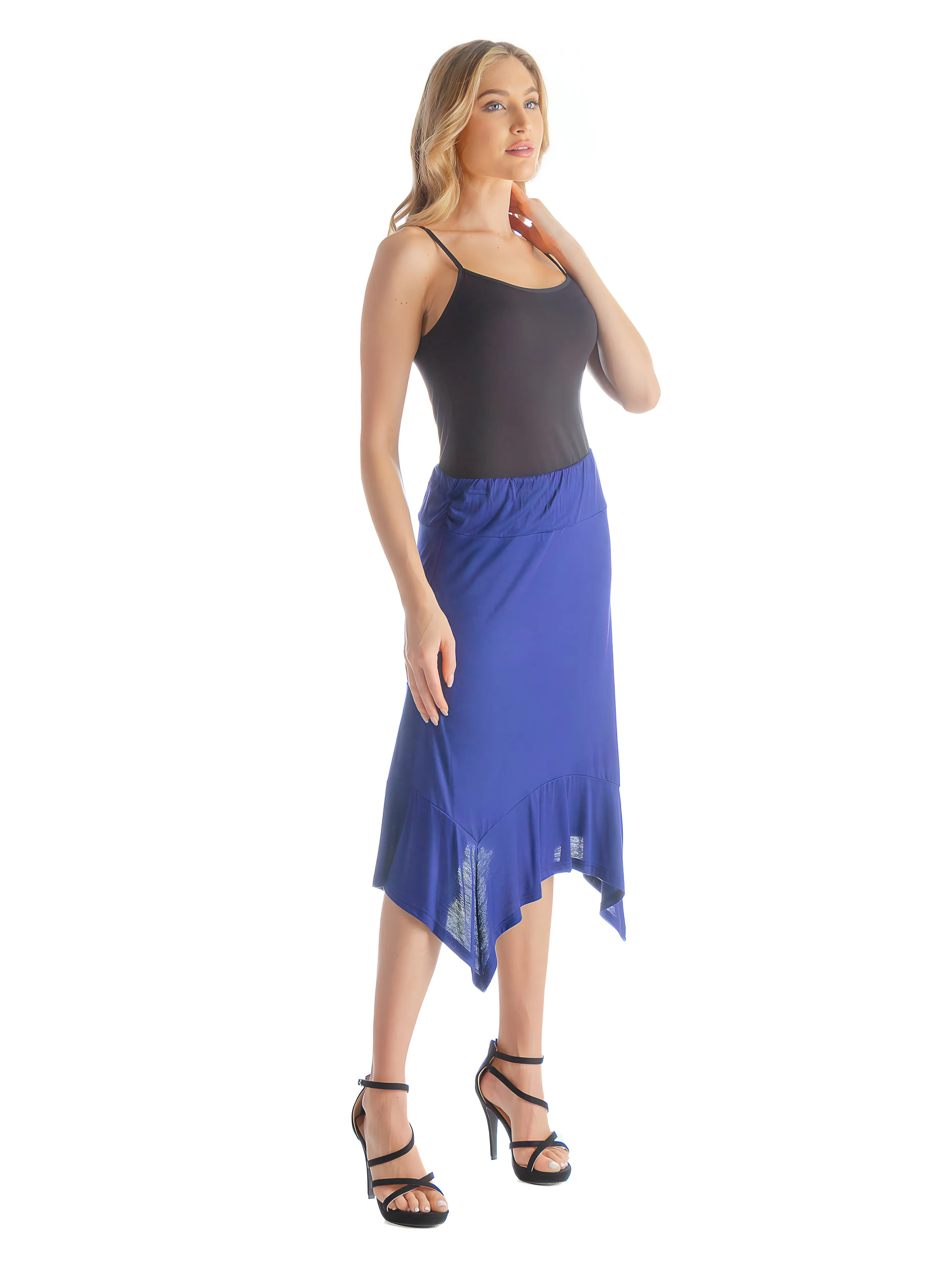 Solid Color Knee Length Elastic Waist Handkerchief Skirt