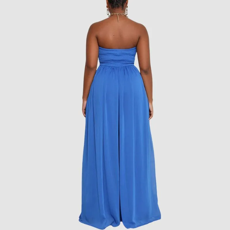 Solid Color Tube Top Wide Leg Jumpsuit