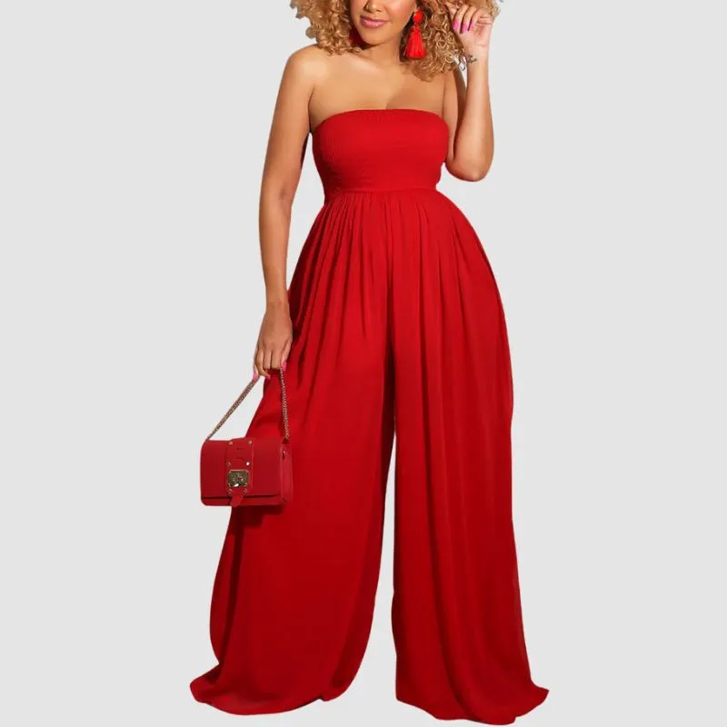 Solid Color Tube Top Wide Leg Jumpsuit