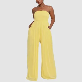 Solid Color Tube Top Wide Leg Jumpsuit