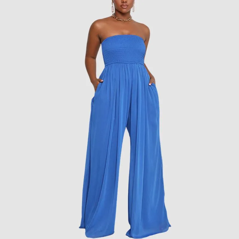 Solid Color Tube Top Wide Leg Jumpsuit