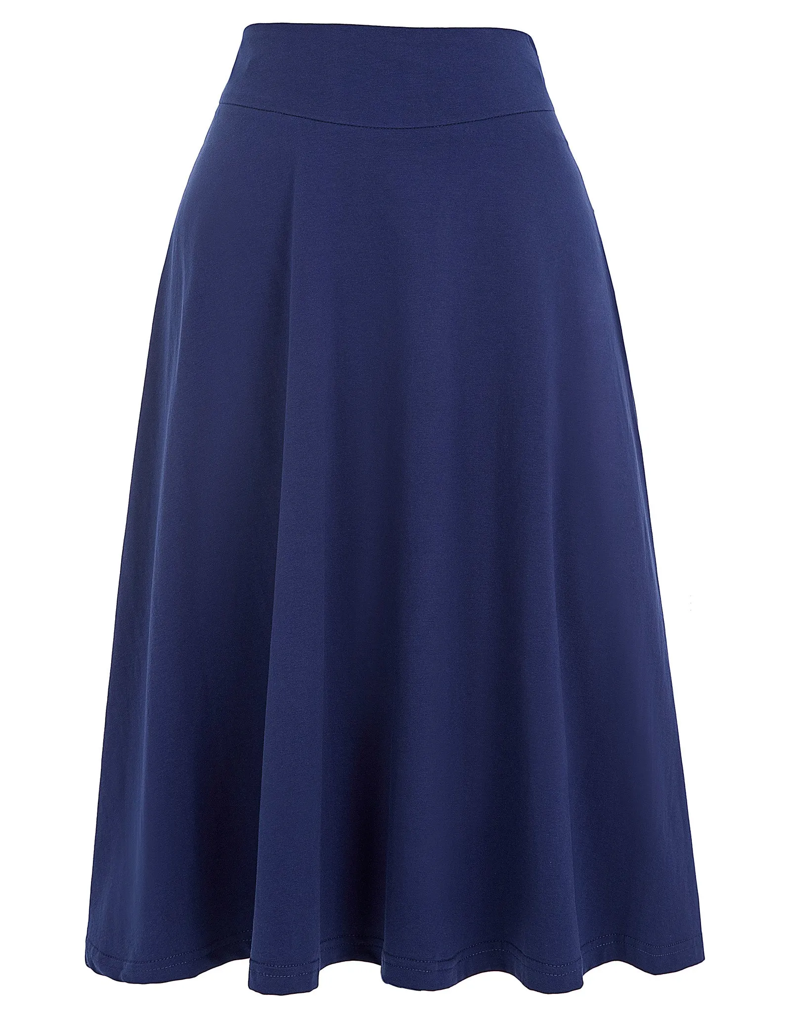 Stretchy Cotton High Waist A-line Flared Skirt Midi Skirt