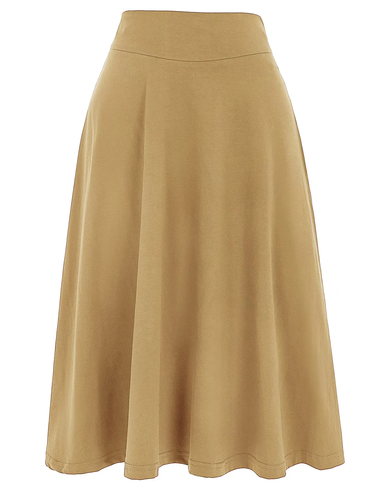 Stretchy Cotton High Waist A-line Flared Skirt Midi Skirt