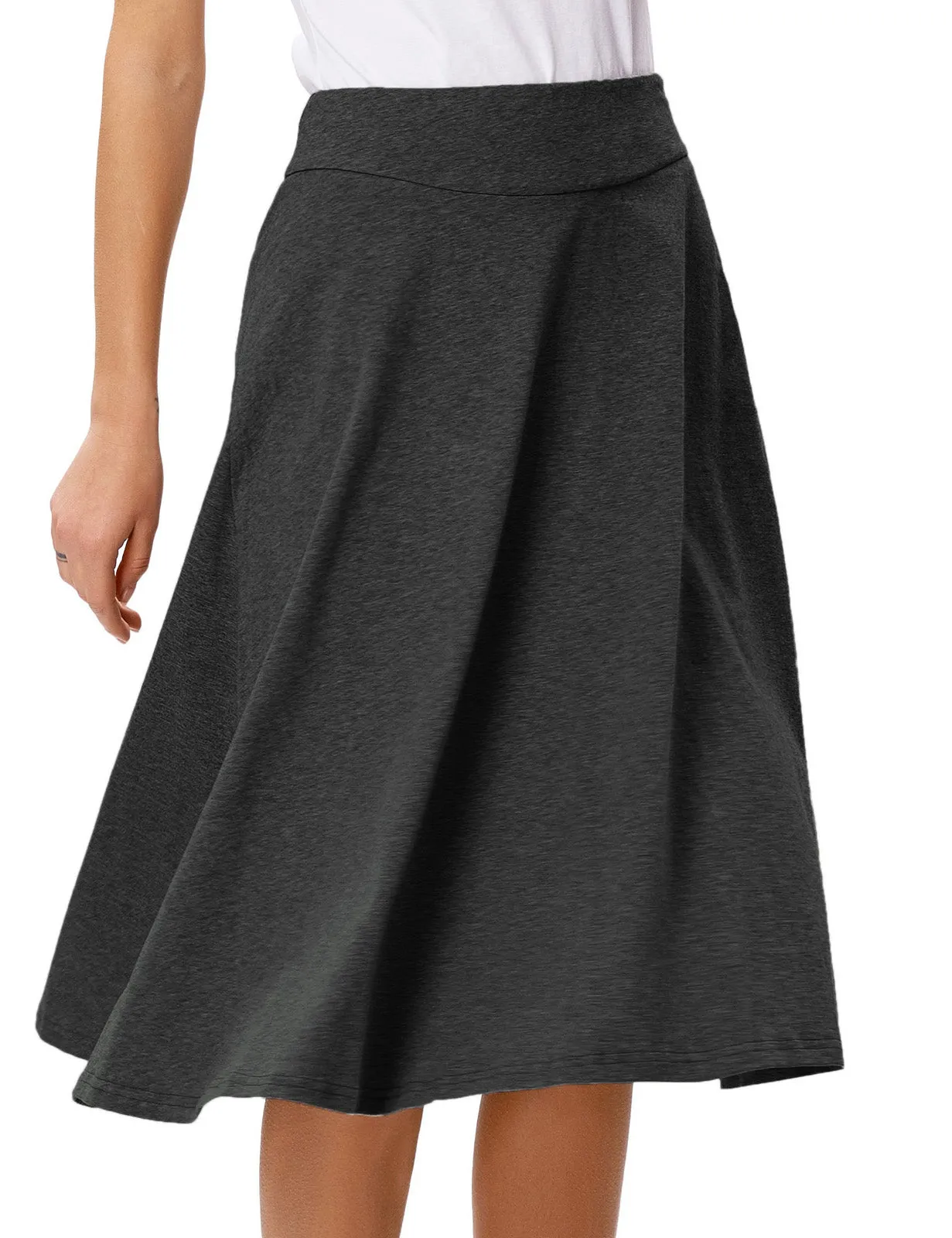 Stretchy Cotton High Waist A-line Flared Skirt Midi Skirt