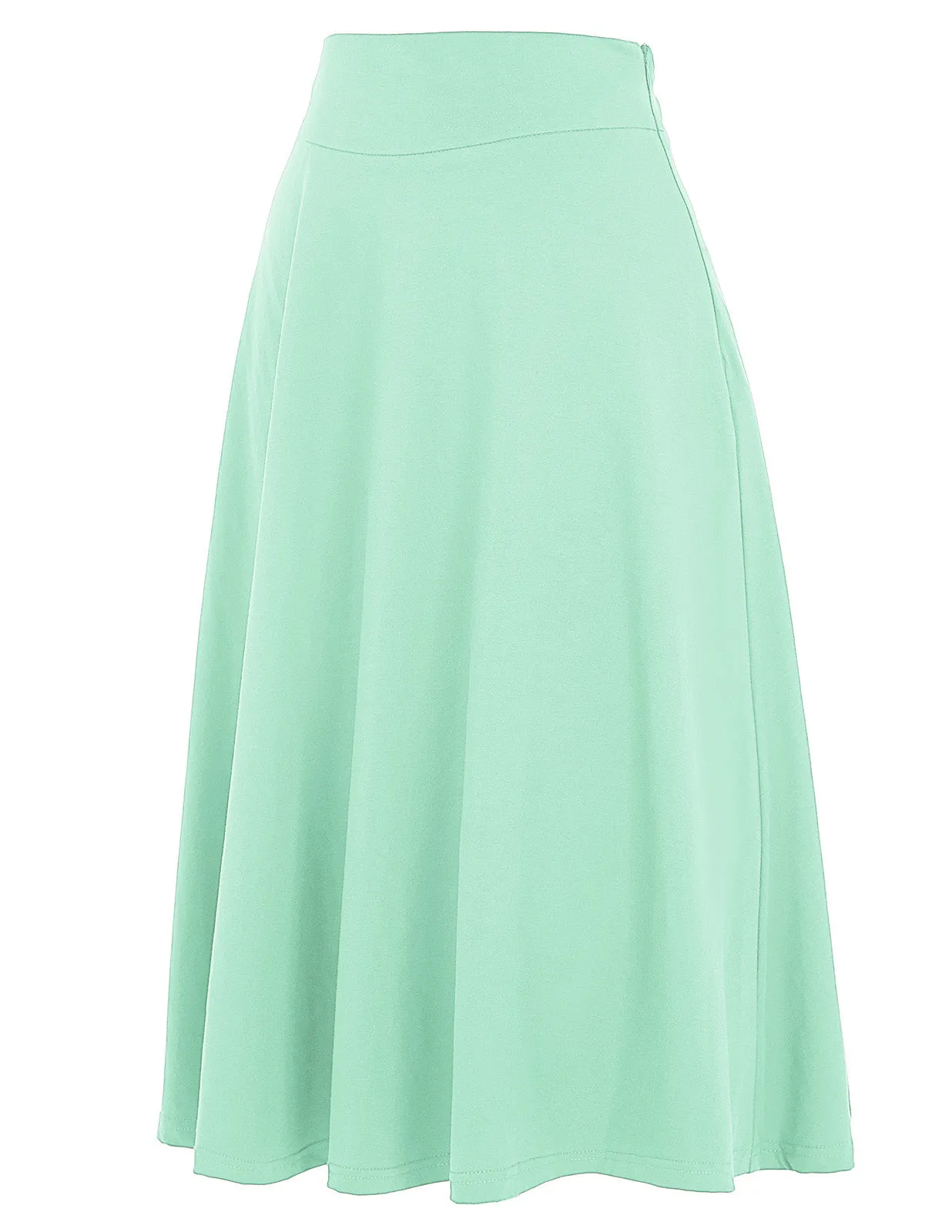 Stretchy Cotton High Waist A-line Flared Skirt Midi Skirt