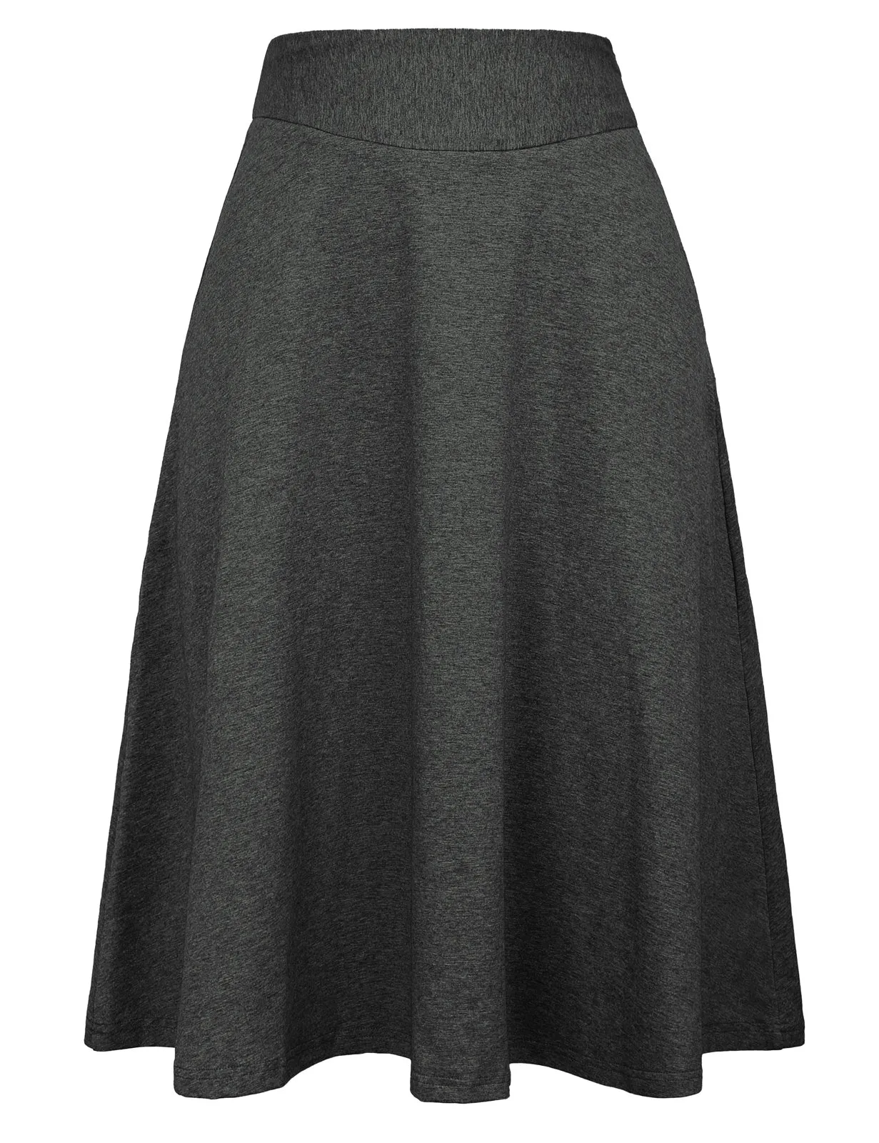 Stretchy Cotton High Waist A-line Flared Skirt Midi Skirt