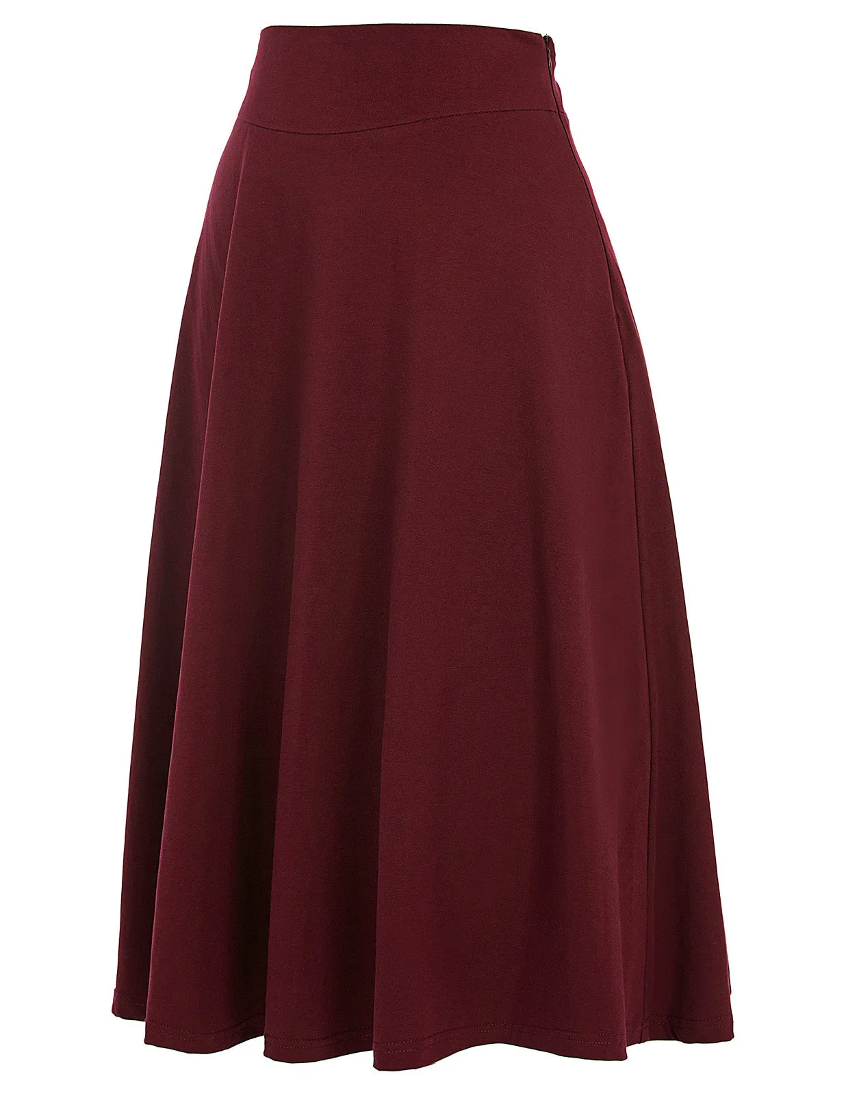 Stretchy Cotton High Waist A-line Flared Skirt Midi Skirt