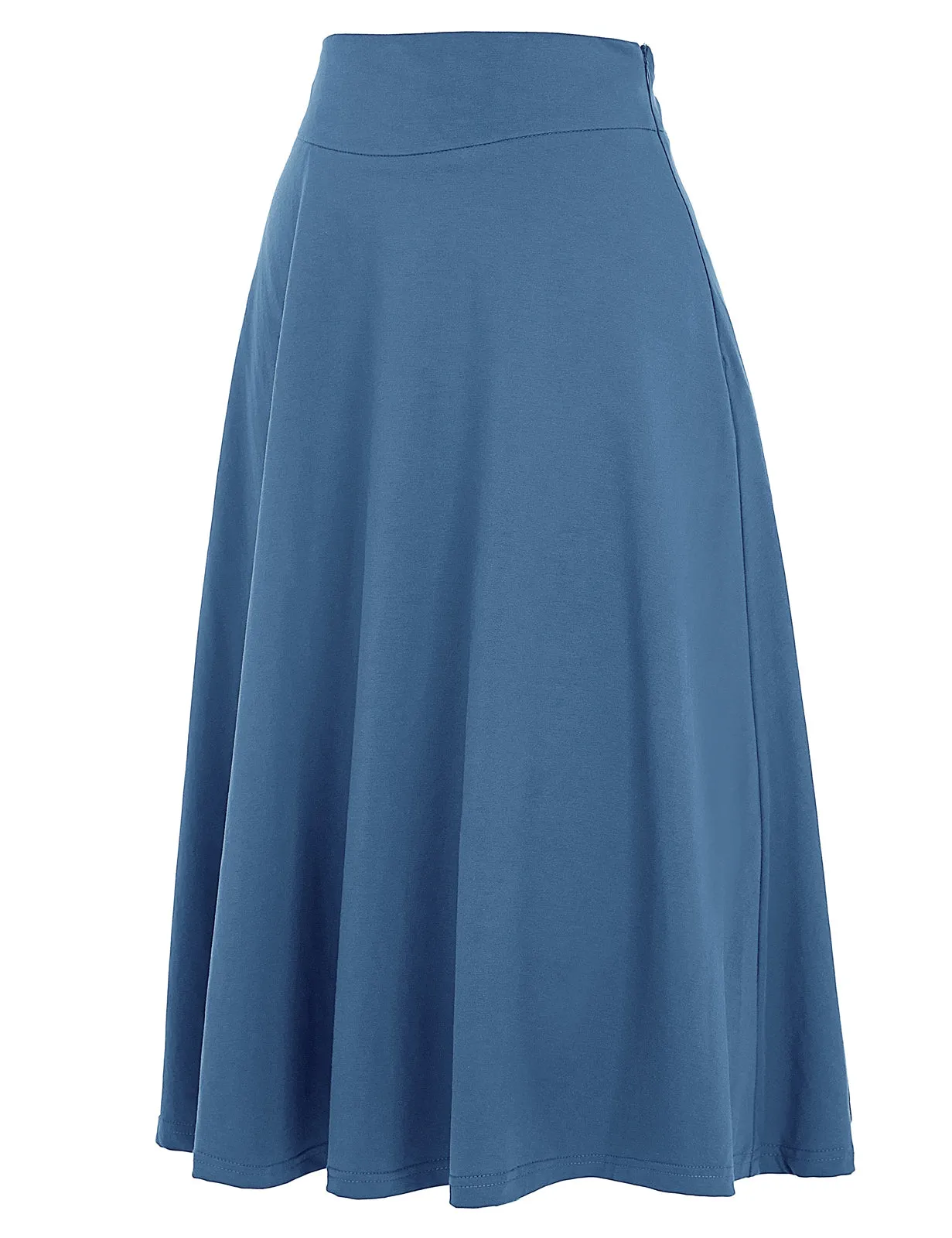 Stretchy Cotton High Waist A-line Flared Skirt Midi Skirt