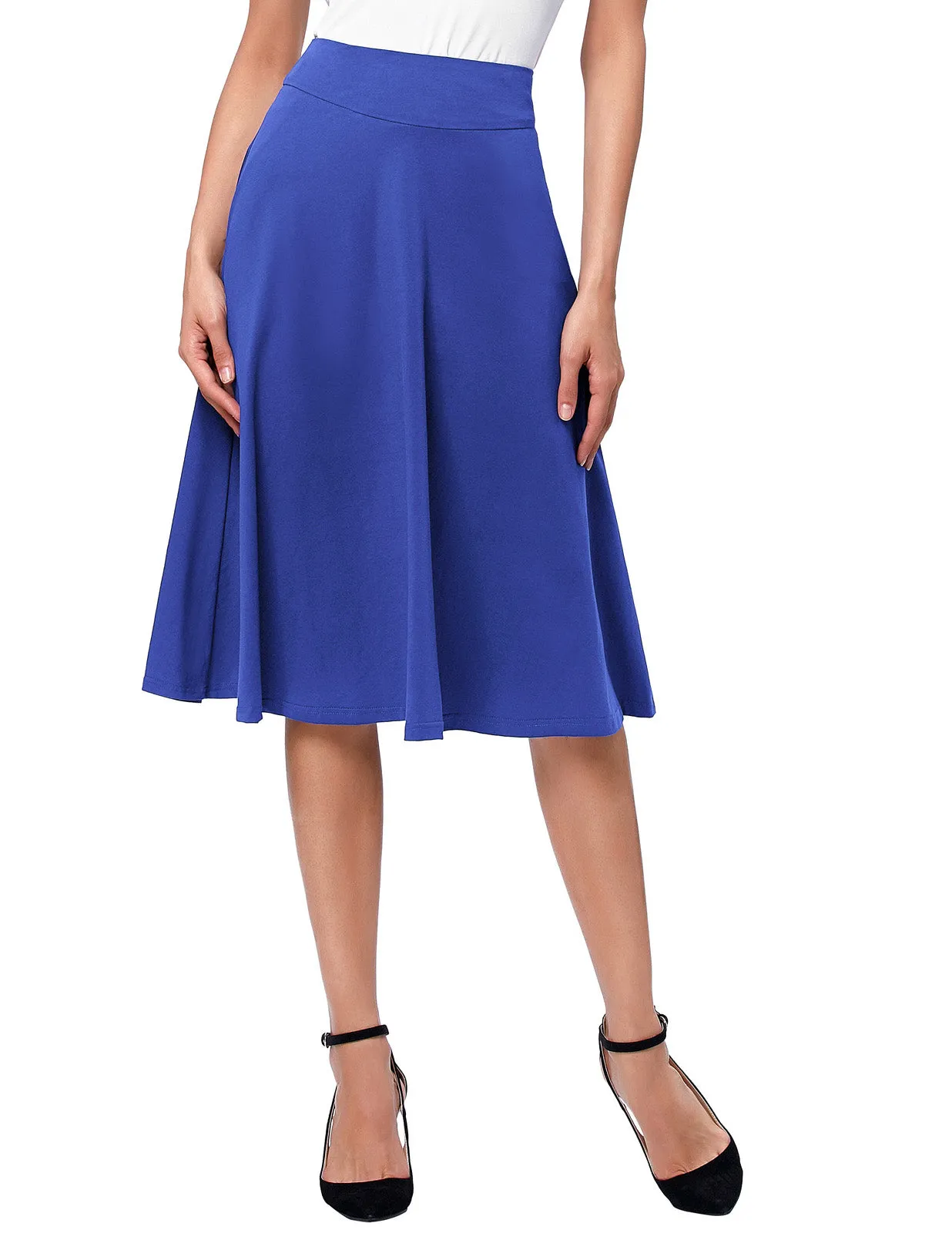 Stretchy Cotton High Waist A-line Flared Skirt Midi Skirt