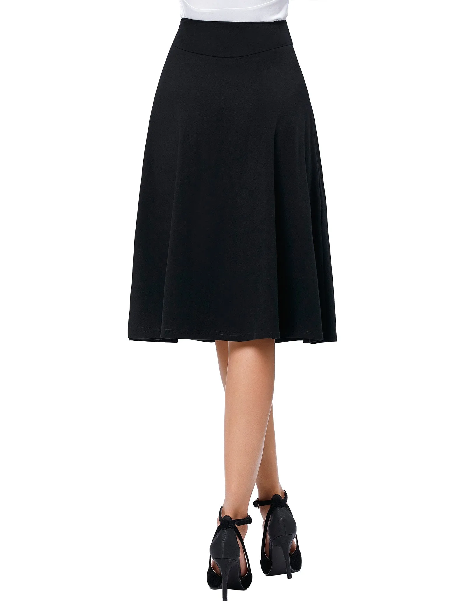 Stretchy Cotton High Waist A-line Flared Skirt Midi Skirt