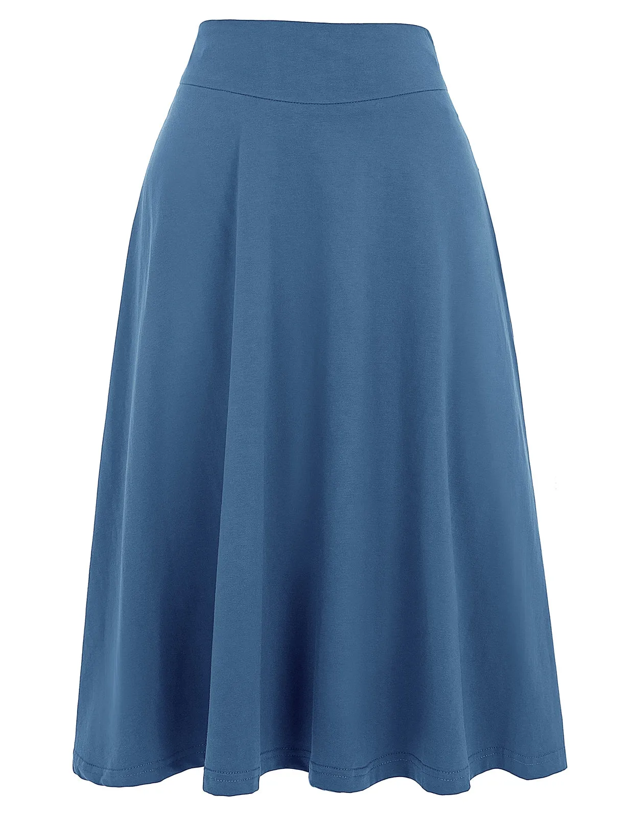 Stretchy Cotton High Waist A-line Flared Skirt Midi Skirt