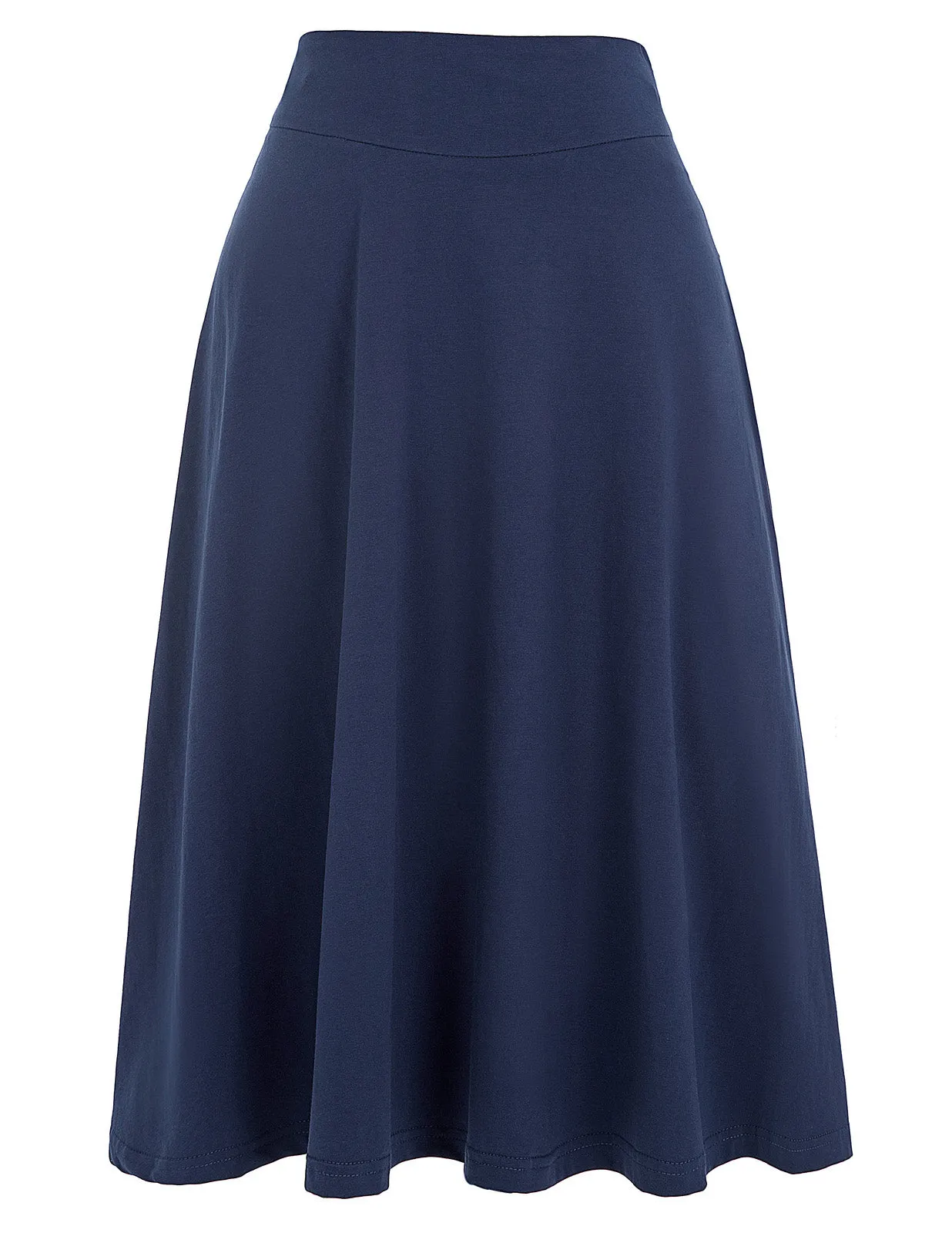 Stretchy Cotton High Waist A-line Flared Skirt Midi Skirt