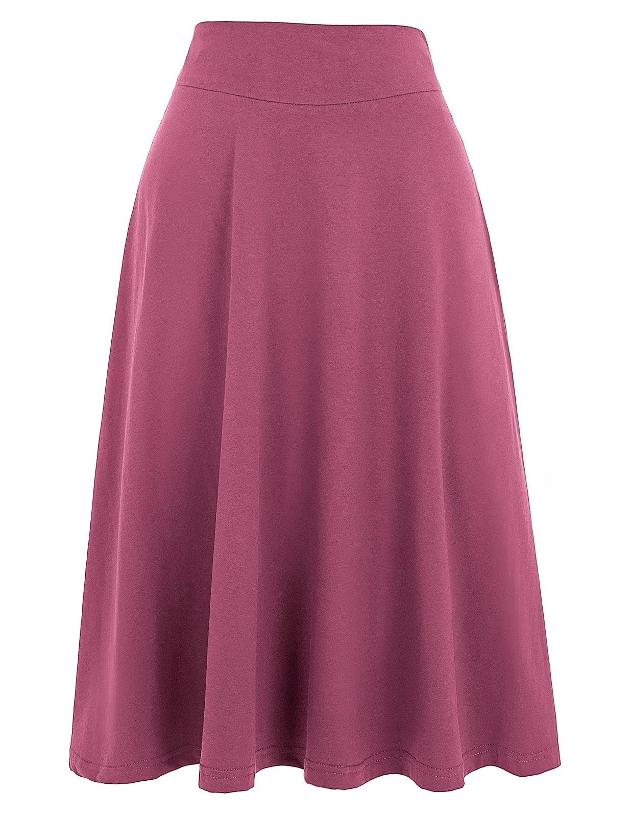 Stretchy Cotton High Waist A-line Flared Skirt Midi Skirt