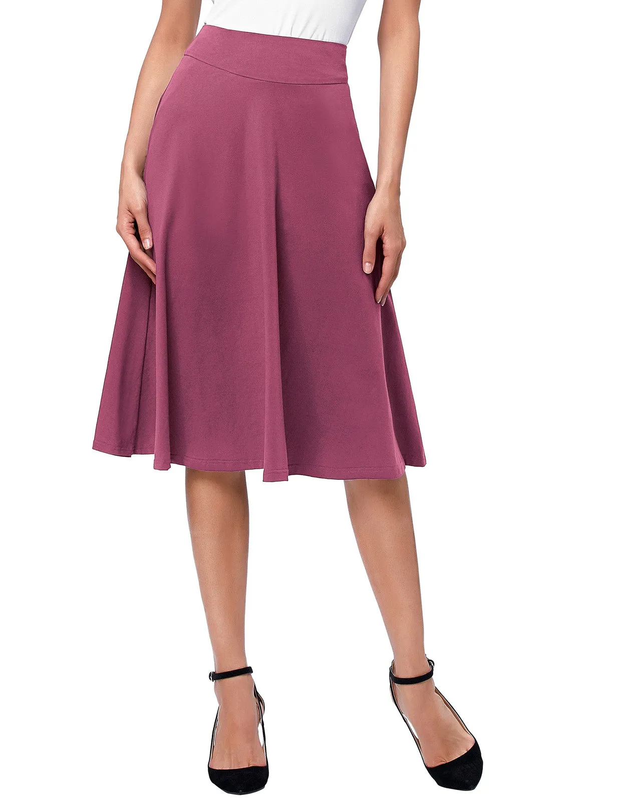 Stretchy Cotton High Waist A-line Flared Skirt Midi Skirt