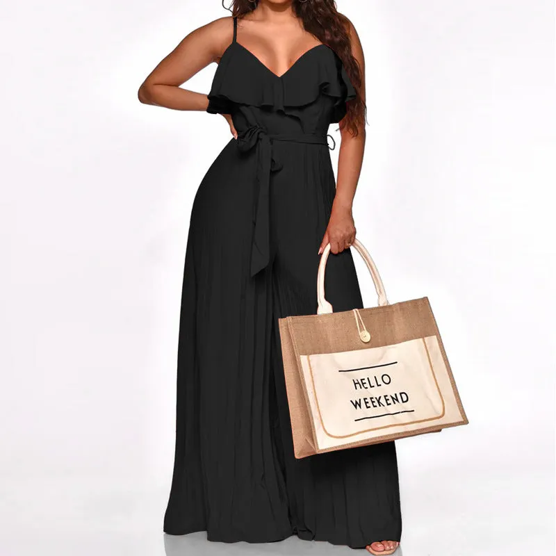 Suspender V-Neck Loose Wide-Leg Jumpsuit