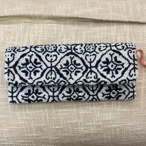 Trellis Navy and White Beaded Clutch