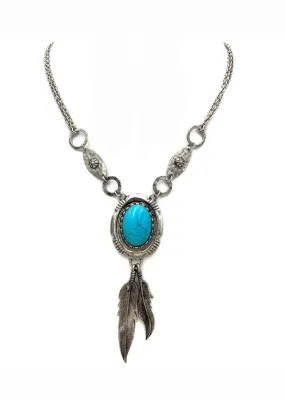 Turquoise Stone Concho Feather Pendant