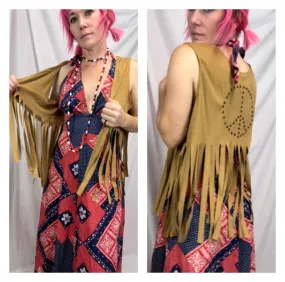 Vintage 90s does 70s | Peace Sign Fringe Hippie Costume Vest | Free Size