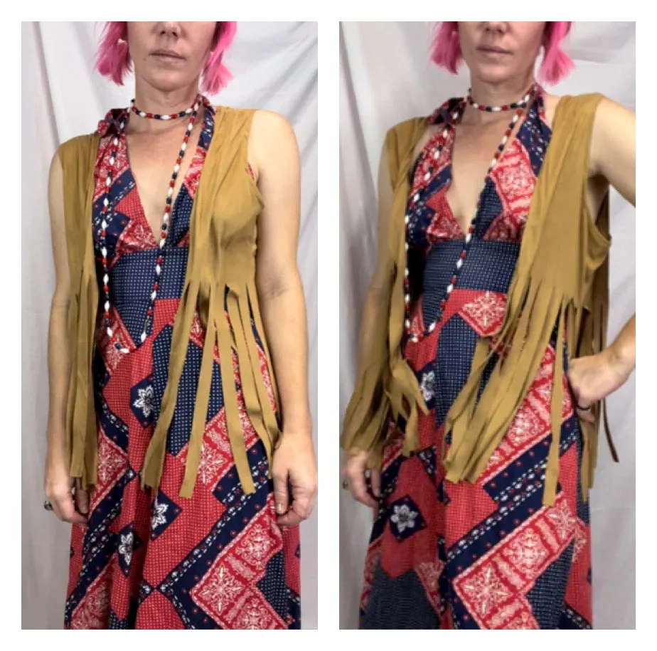 Vintage 90s does 70s | Peace Sign Fringe Hippie Costume Vest | Free Size