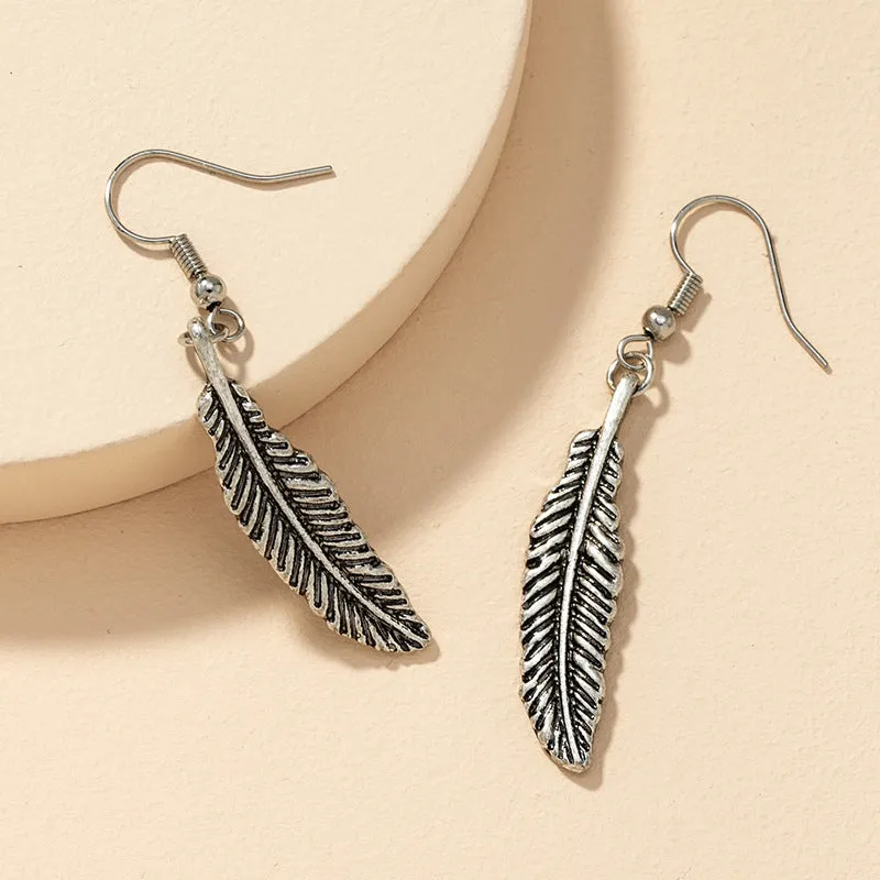 Vintage Feather Alloy Earrings - Vienna Verve Collection