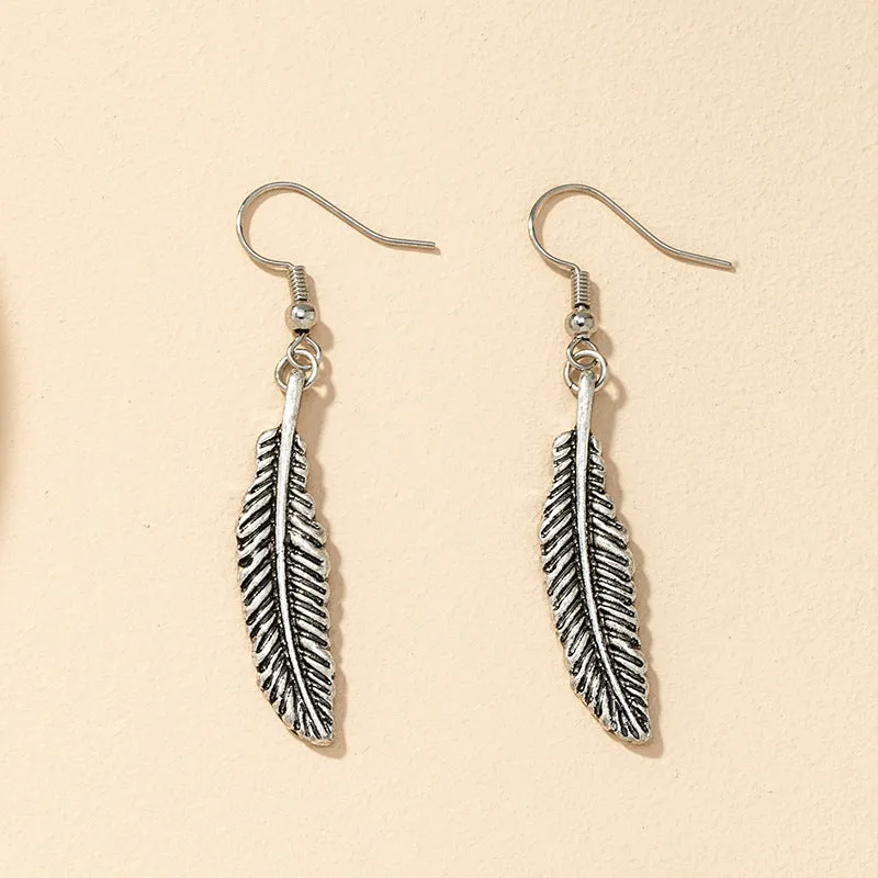 Vintage Feather Alloy Earrings - Vienna Verve Collection