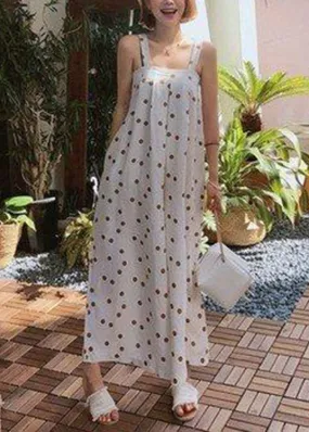 White Slash Neck Dot Chiffon Wide Leg Jumpsuits Summer