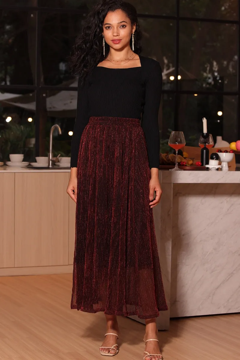 Women High Slit Swing Skirt Casual Elastic High Waist Maxi Skirt