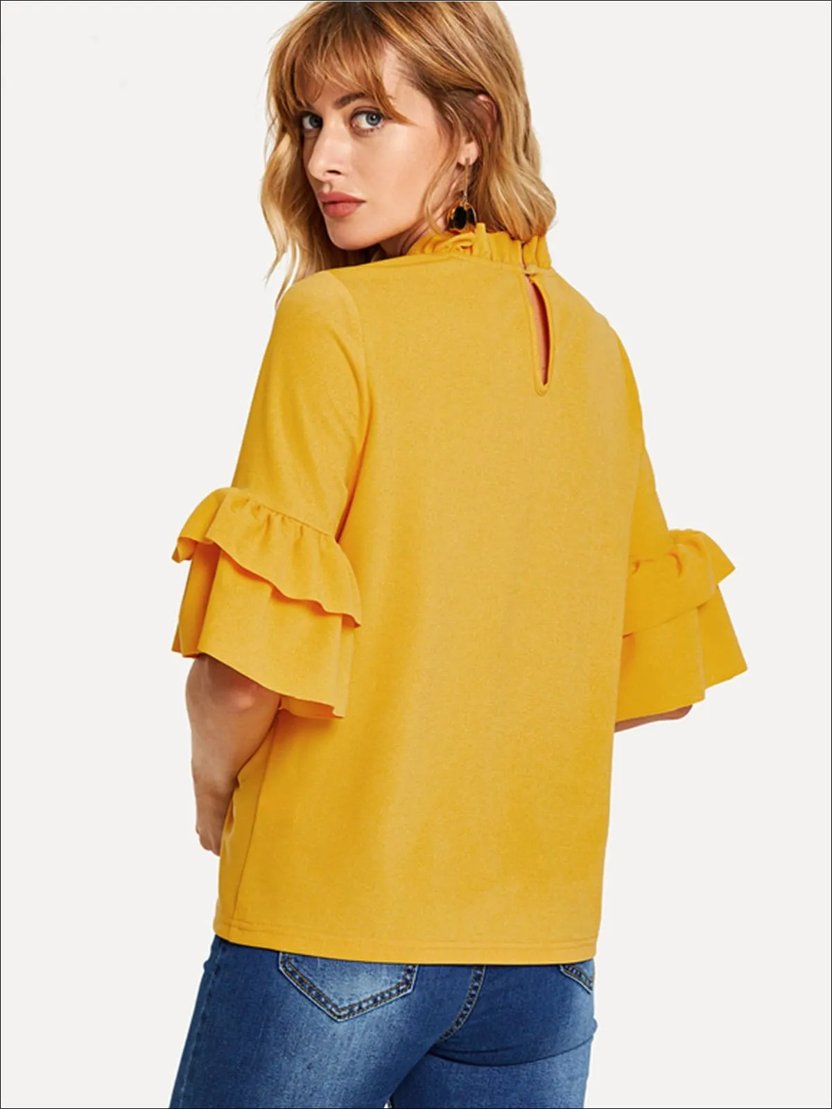 Women's Frill Neck Ruffled Sleeve Blouse