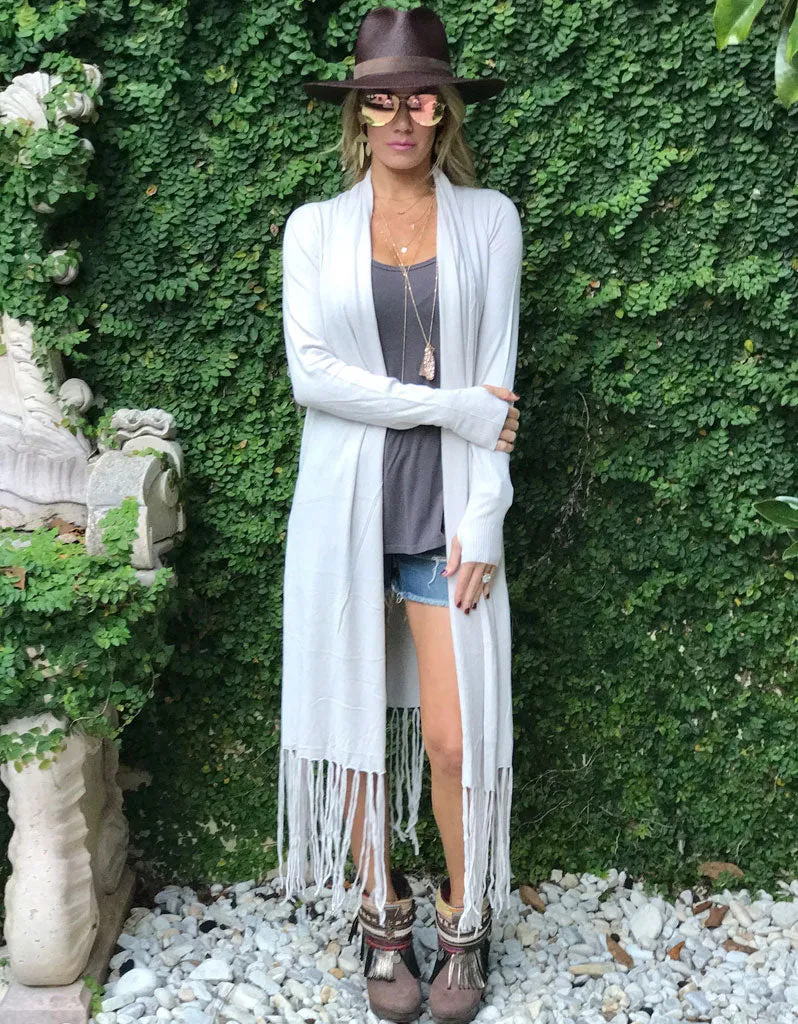 Zella Fringe Duster Cardigan in Pearl